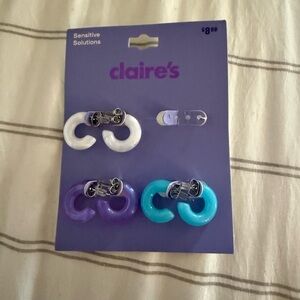 Claire's Kids White, Purple, and Blue Hoop Earrings Set
